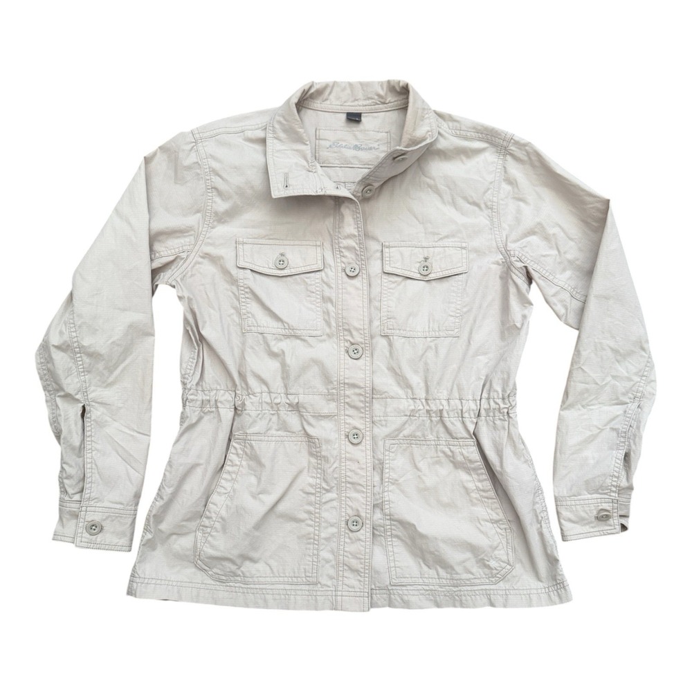Eddie Bauer Womens Tan Ripstop Utility Field Jacket Elastic Waist Large